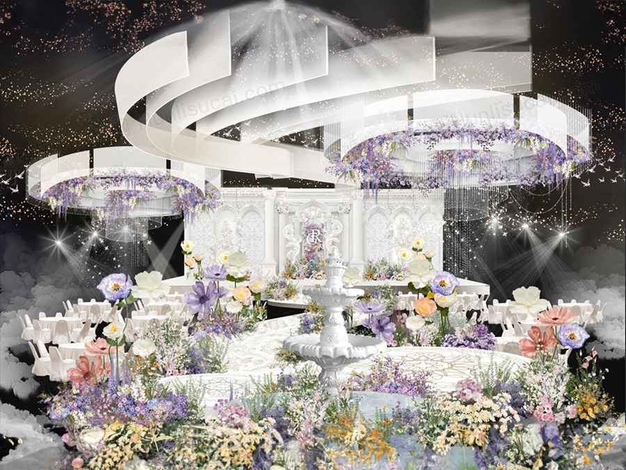 法式紫色婚礼效果图设计素材源文件法式婚礼花艺城堡婚礼psd设计 - 婚礼素材网