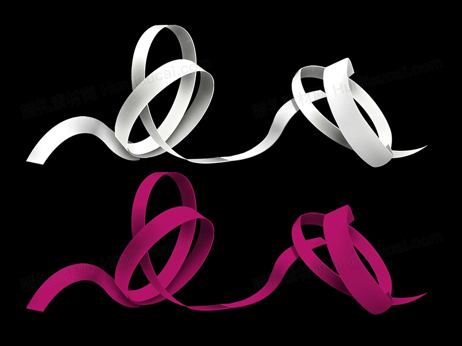 玫红色白色弧形飘带自由曲线铁艺道具婚礼手绘素材psd效果图 - 婚礼素材网
