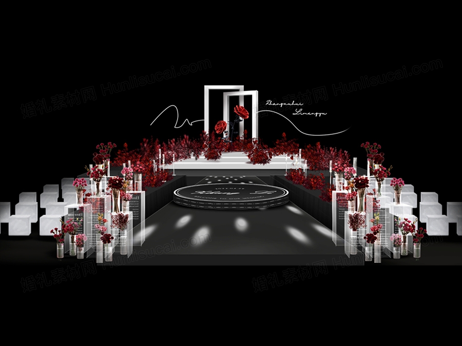 红黑白色简约秀场风大型纸花玫瑰花婚礼效果图psd文件设计素材 - 婚礼素材网