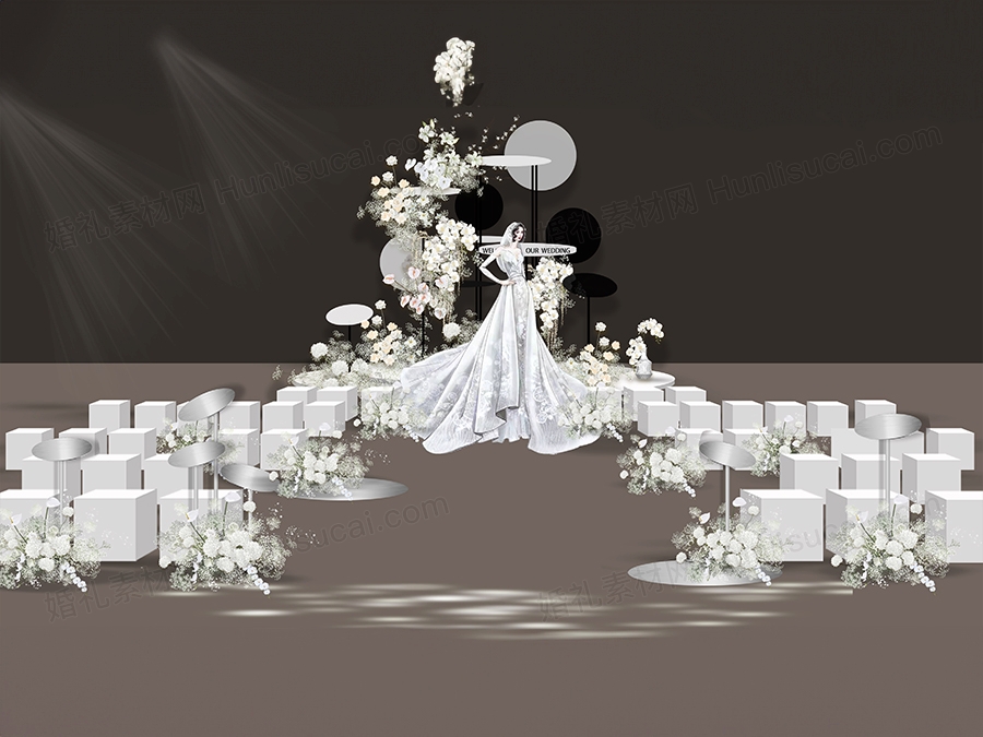 白色满天星户外婚礼手绘效果图psd素材设计婚礼户外白色镜子素材 - 婚礼素材网