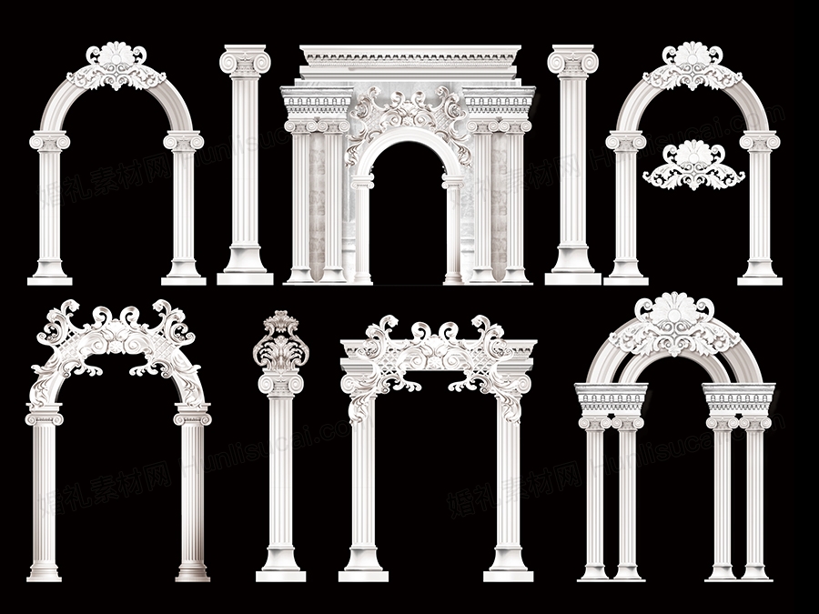 婚礼psd高清城堡欧式法式仪式区合影区柱子效果图设计白色素材 - 婚礼素材网
