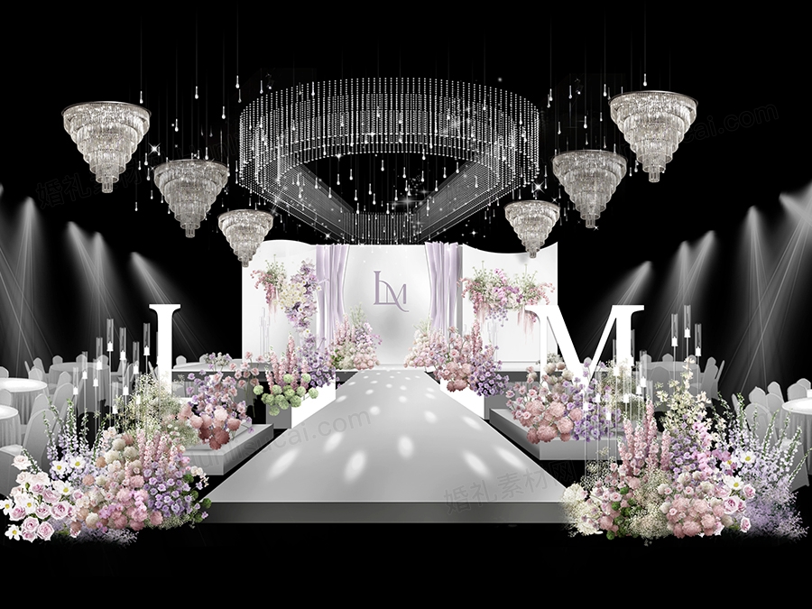 设计小预算婚礼轻奢秀场风水晶婚礼效果图PSD+制作PSD素材 - 婚礼素材网