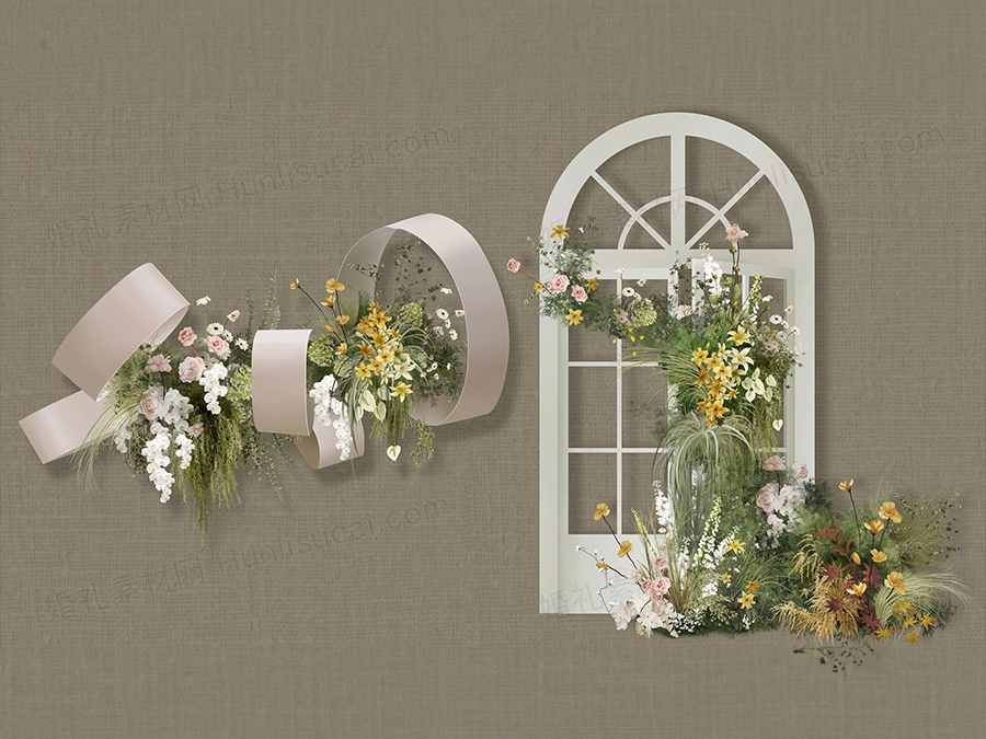 白色粉色绿色花艺自然风户外婚礼效果图素材psd分层源文件设计ins - 婚礼素材网