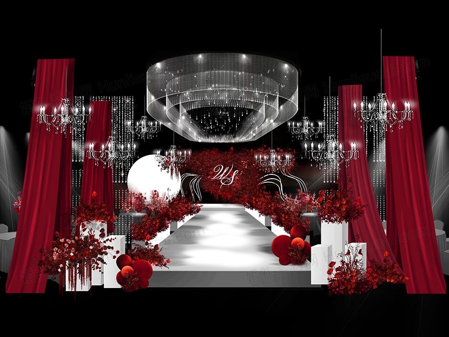 6套水晶红黑秀场风主题水晶吊顶大气婚礼效果图psd文件设计素材 - 婚礼素材网