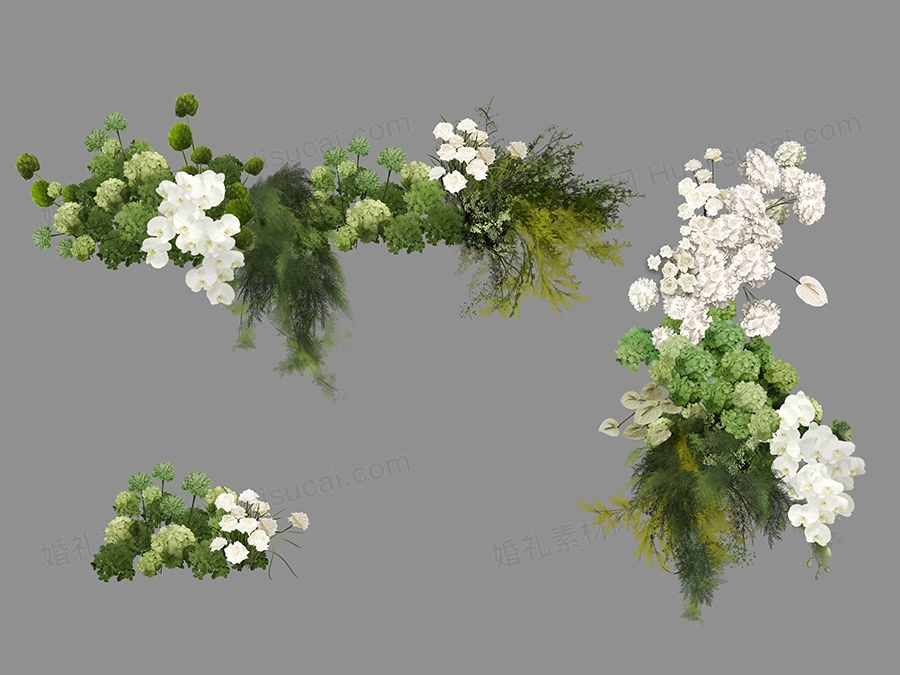 白绿色花艺素材自然风白色绿色婚礼手绘花艺效果图psd源文件 - 婚礼素材网