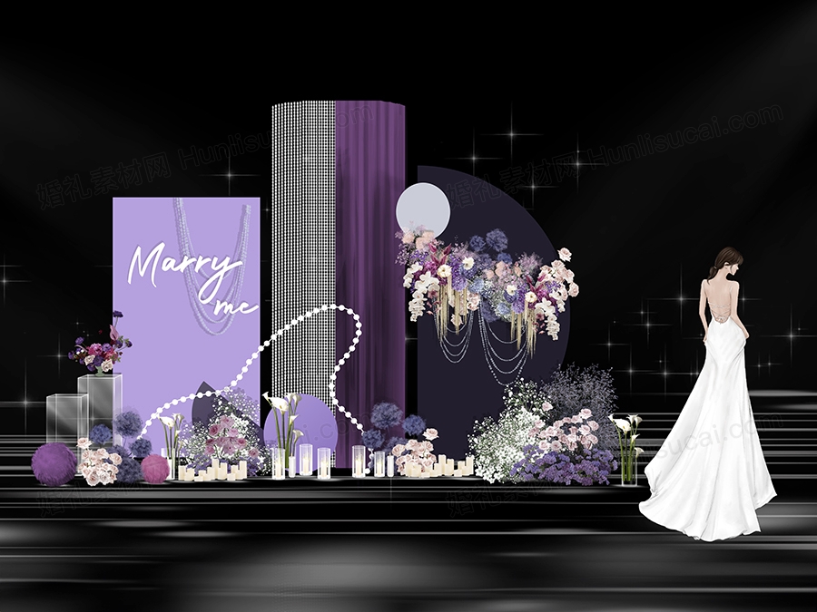 设计浅紫色婚礼图小众婚礼背景 白紫色花艺素材psd源文件 - 婚礼素材网