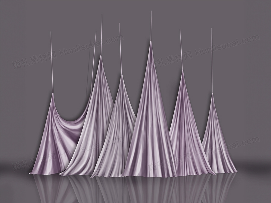 婚礼布幔悬挂下垂韩式手绘紫色psd效果图设计素材舞台道具 - 婚礼素材网