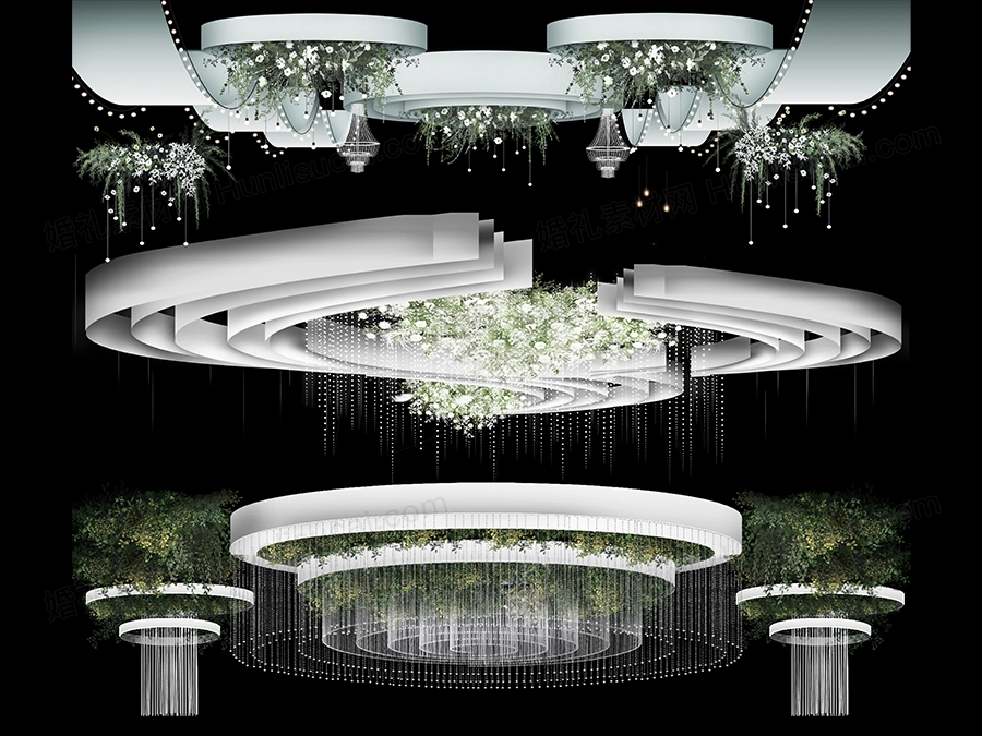 韩式森系白绿色婚礼手绘图婚庆花艺吊顶道具PSD分层素材模板 - 婚礼素材网