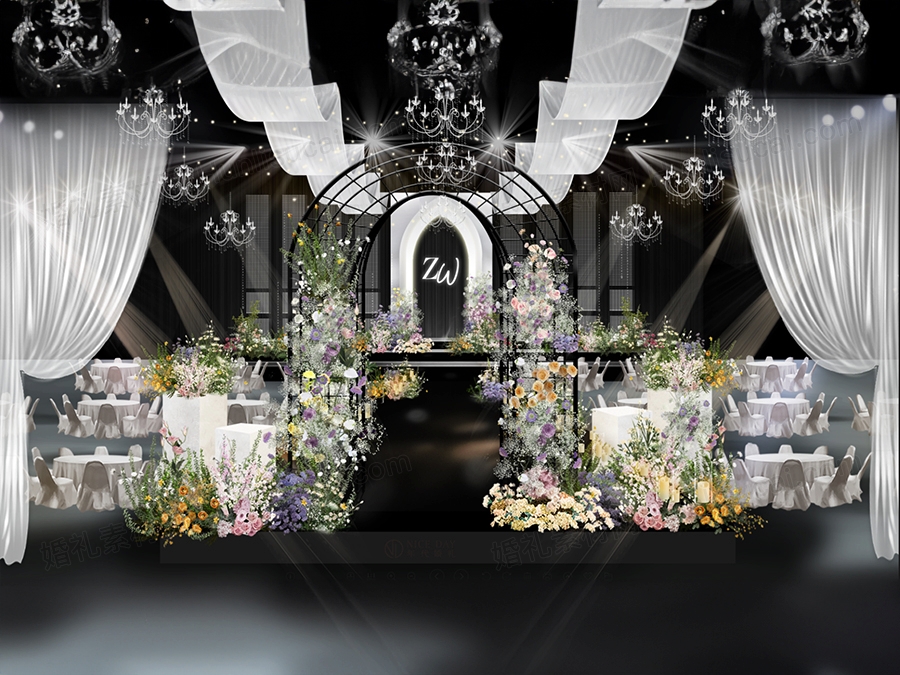 浪漫韩式吊顶婚礼效果图设计素材psd高级韩式婚礼迎宾区素材 - 婚礼素材网