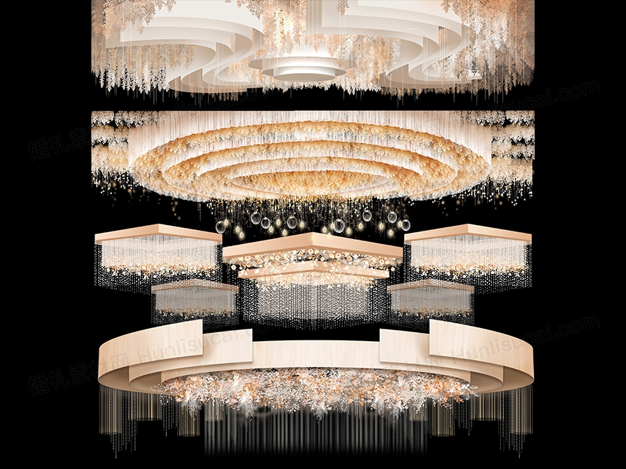 珠串KT香槟色圆环形仪式区吊顶婚礼手绘道具素材PSD文件婚礼 - 婚礼素材网