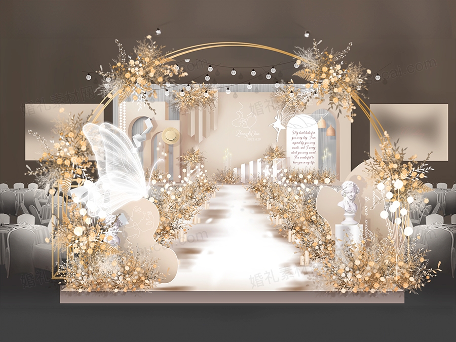 香槟色婚礼效果图奶咖色梦幻高端婚礼效果图背景素材psd源文件 - 婚礼素材网
