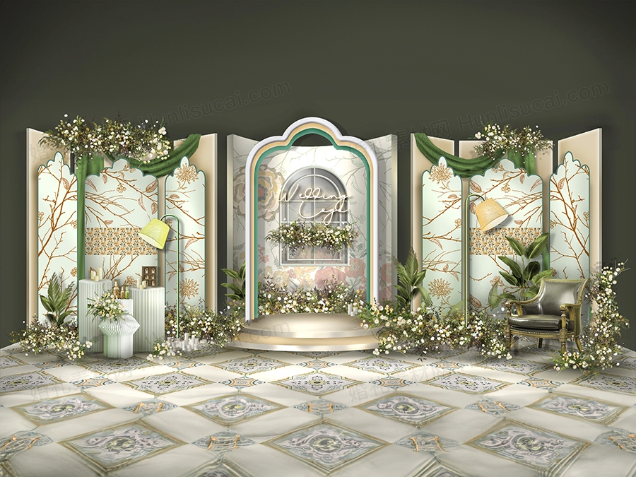 绿色欧式园林风格法式庄园主题婚礼设计手绘效果图素材psd - 婚礼素材网