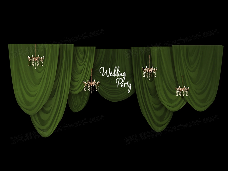 墨绿色布幔素材psd格式可自行修改布条布艺婚礼设计稿效果图 - 婚礼素材网