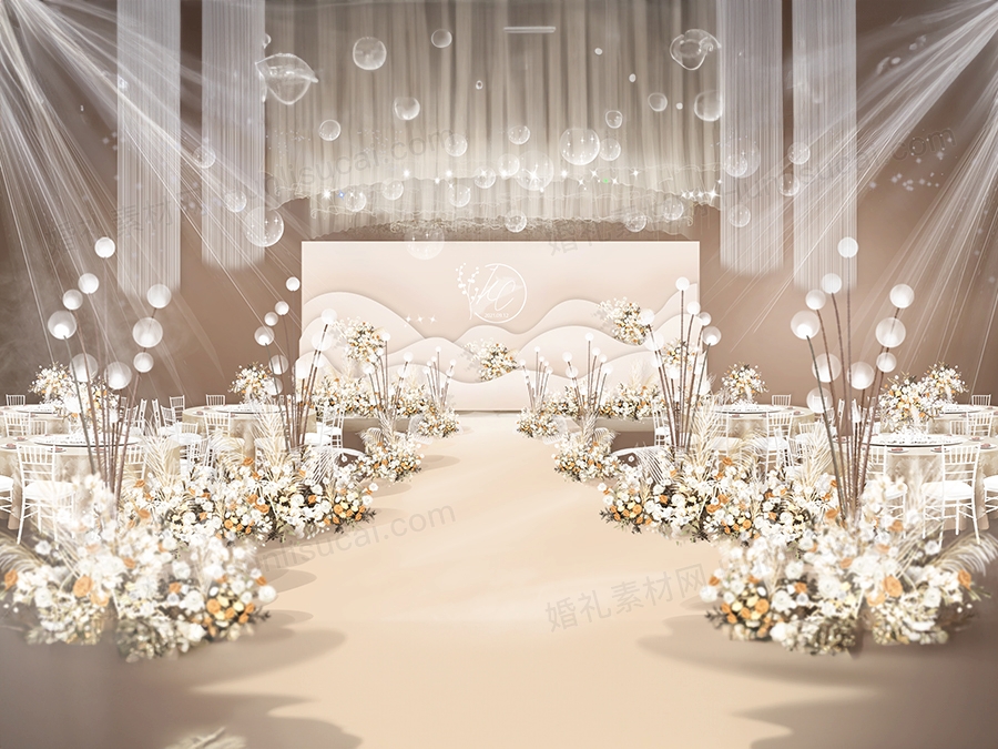 简约舞台迎宾婚礼背景小预算香槟色泰式设计效果图PSD源文件 - 婚礼素材网