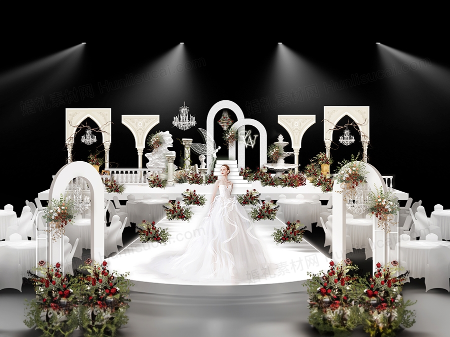 白色罗马柱欧式复古婚礼设计舞台展示区效果图素材psd源文件 - 婚礼素材网