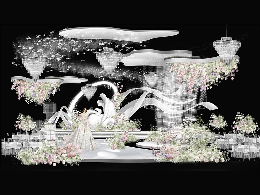 白色高端创意小众秀场风韩式婚礼设计效果图素材psd源文件 - 婚礼素材网