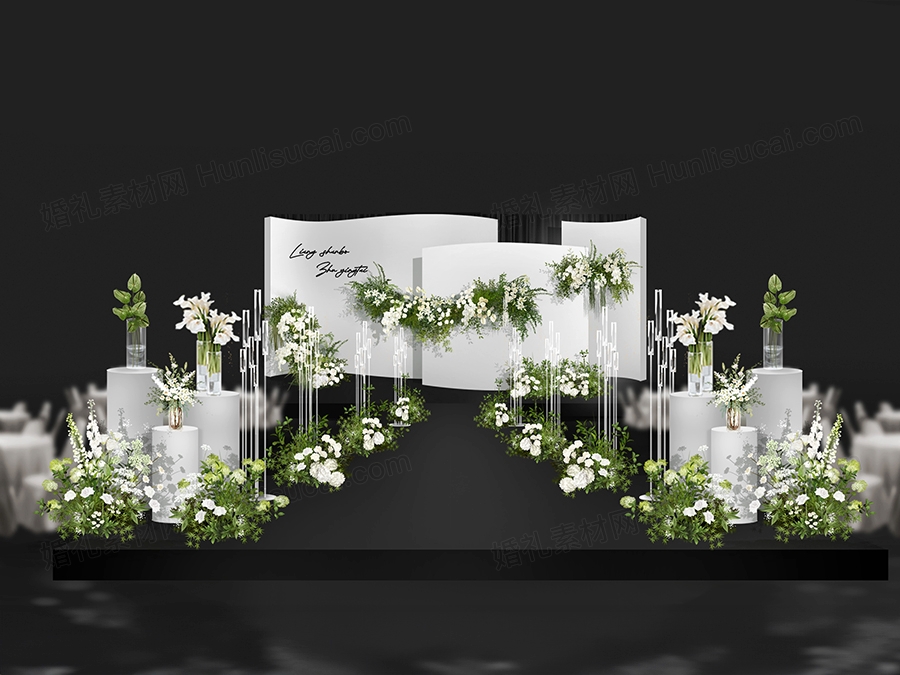 白绿色简约小众婚礼设计舞台展示区合影区效果图素材psd源文件 - 婚礼素材网
