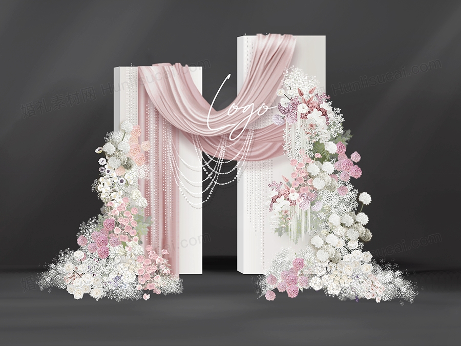 小红书粉色婚礼背景墙设计效果图 婚庆迎宾签到留影区KT板模板psd - 婚礼素材网