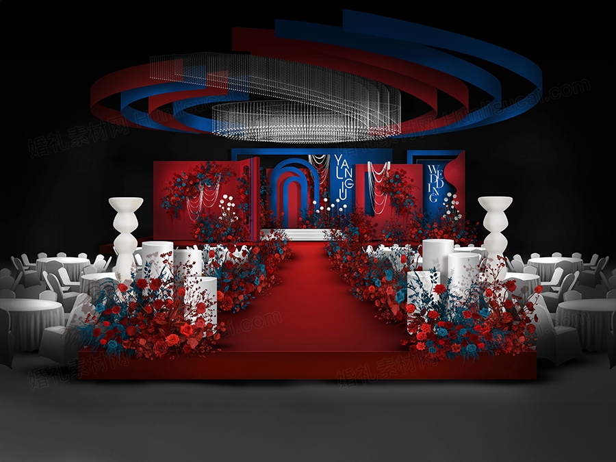 红蓝色侘寂撞色风格INS简约高级感婚礼设计效果图背景素材 - 婚礼素材网