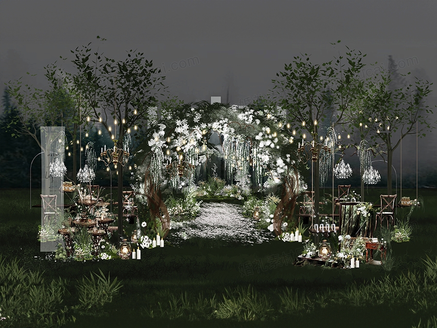 绿色户外复古森系暮光之城主题创意小众婚礼设计效果图素材psd - 婚礼素材网