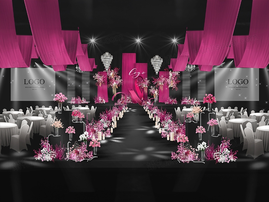 枚红色黑色撞色个性水晶布艺婚礼设计效果图背景方案素材psd - 婚礼素材网