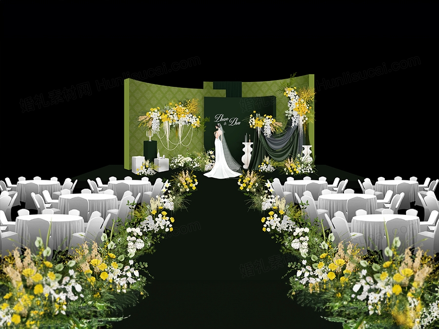 绿色简约欧式婚礼设计舞台展示区签到区效果图背景布置素材psd - 婚礼素材网