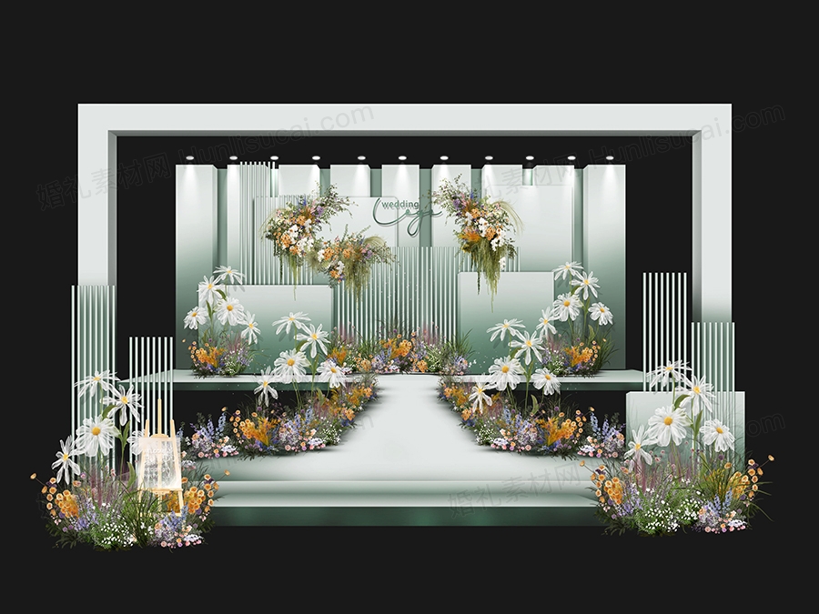 淡绿色渐变背景简约韩式高端婚礼设计小众风格效果图素材psd - 婚礼素材网