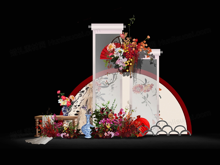 酒红色新中式喜庆南洋风高端简约婚礼设计效果图素材psd源文件 - 婚礼素材网