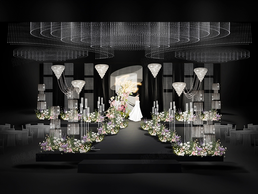 黑白色创意小众韩式水晶简约高端婚礼设计效果图素材psd源文件 - 婚礼素材网