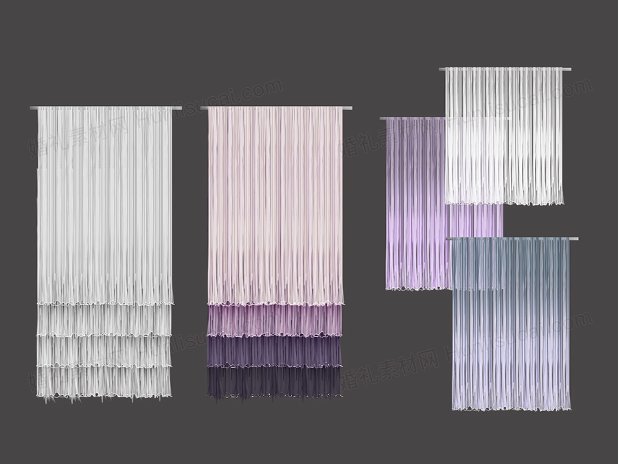 婚礼线帘流苏白色紫色小众psd效果图设计素材源文件 - 婚礼素材网