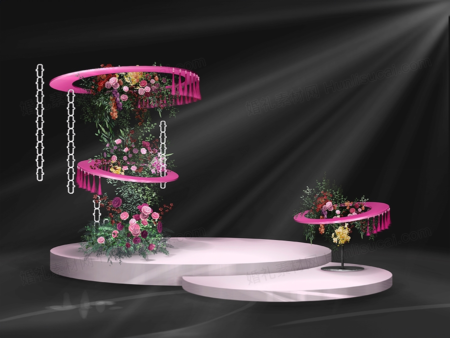 紫色玫红色花艺南洋风婚礼迎宾展示区手绘婚庆效果图psd分层素材 - 婚礼素材网