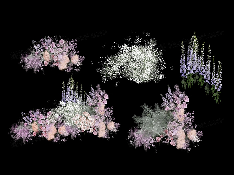 白紫布幔婚礼花艺素材psd分层源文件婚礼紫色花艺素材设计 - 婚礼素材网