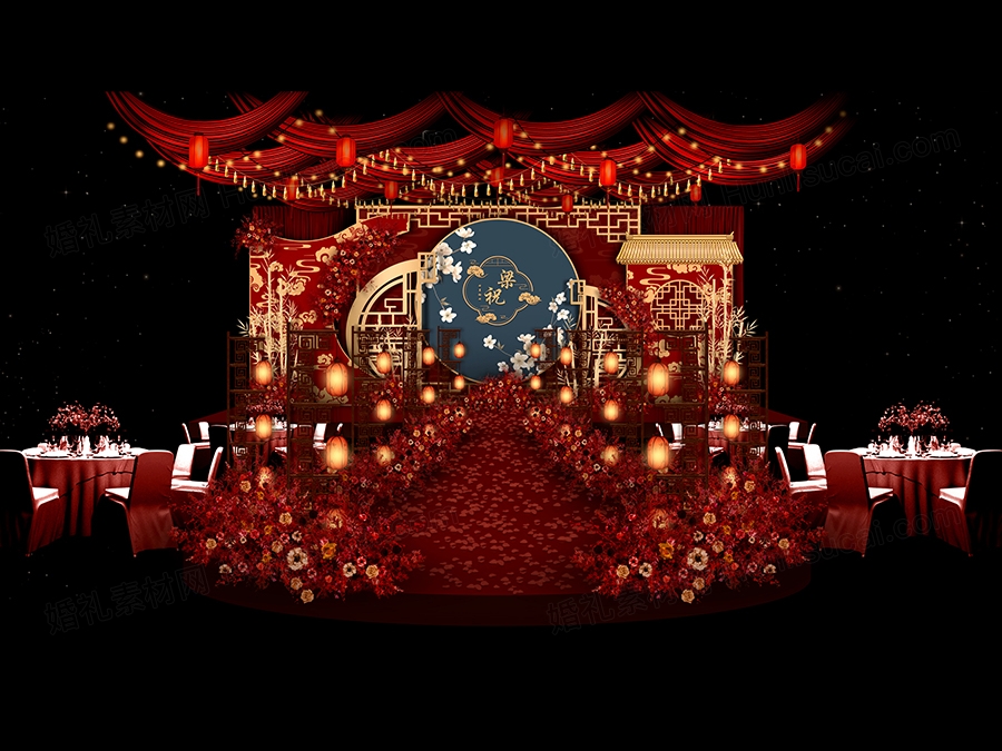 红色香槟色喜庆新中式婚礼设计效果图背景方案素材psd源文件 - 婚礼素材网