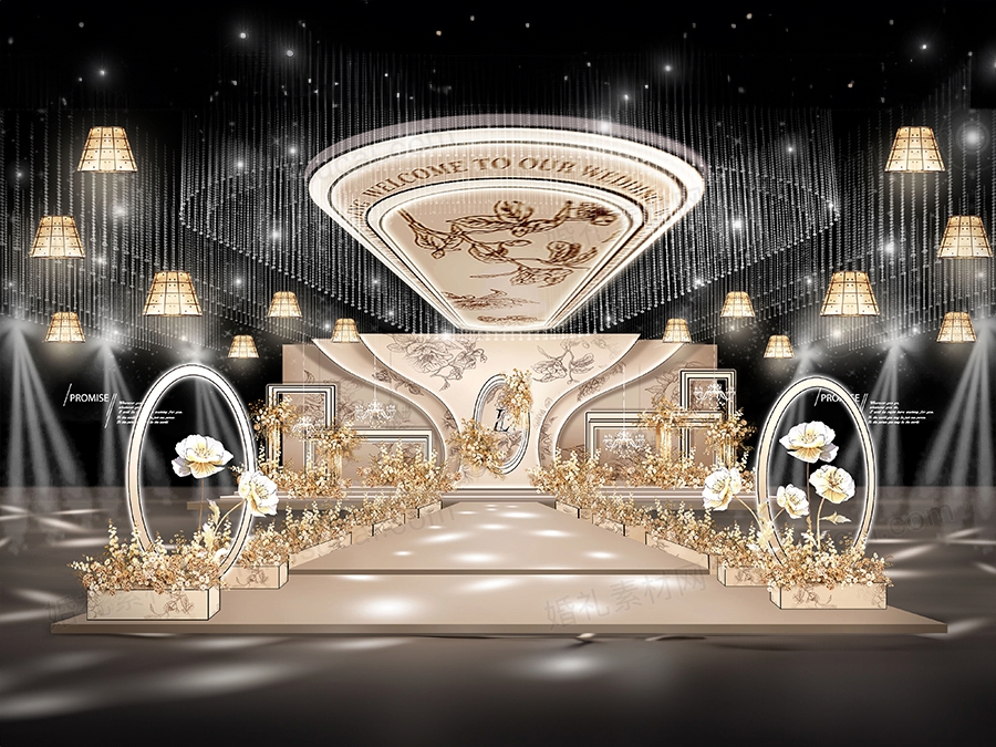 香槟色法式复古小香风婚礼设计舞台背景效果图方案素材psd - 婚礼素材网