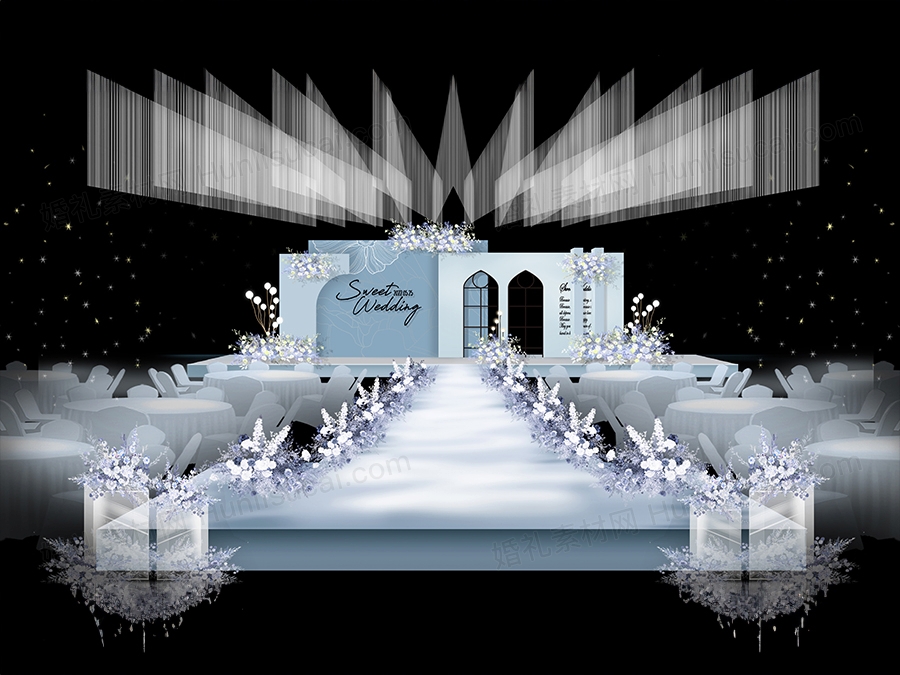 湖蓝色浅蓝色莫兰迪蓝色花朵花纹背景婚礼设计效果图素材psd - 婚礼素材网