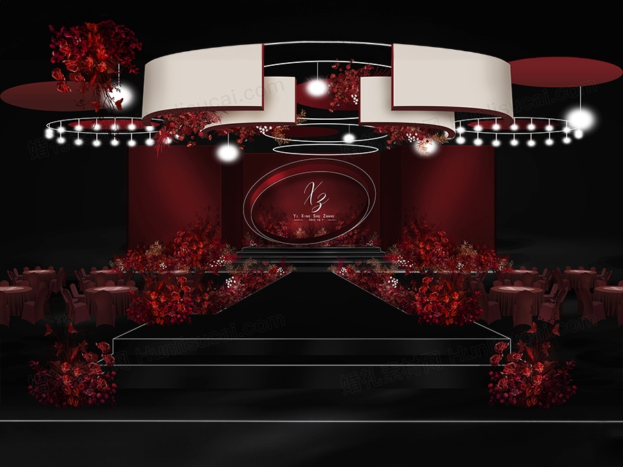 大红色喜庆大气婚礼设计舞台效果图方案素材psd源文件 - 婚礼素材网
