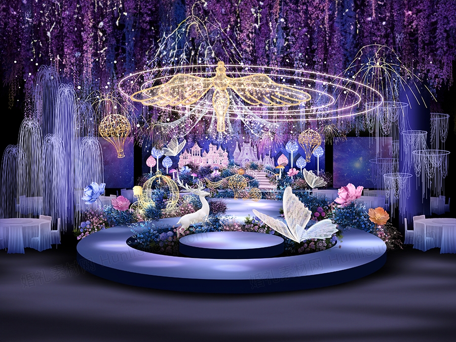 紫色星空城堡背景浪漫森系唯美仙境婚礼设计效果图素材psd - 婚礼素材网