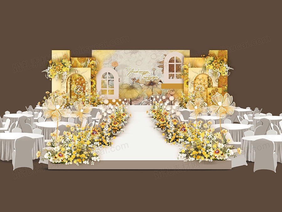 明黄色向日葵主题梵高油画复古乡村风婚礼设计效果图素材psd - 婚礼素材网