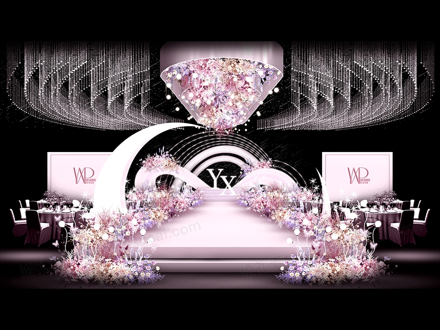 粉色INS简约风格圆弧背景创意婚礼设计舞台效果图背景素材 - 婚礼素材网