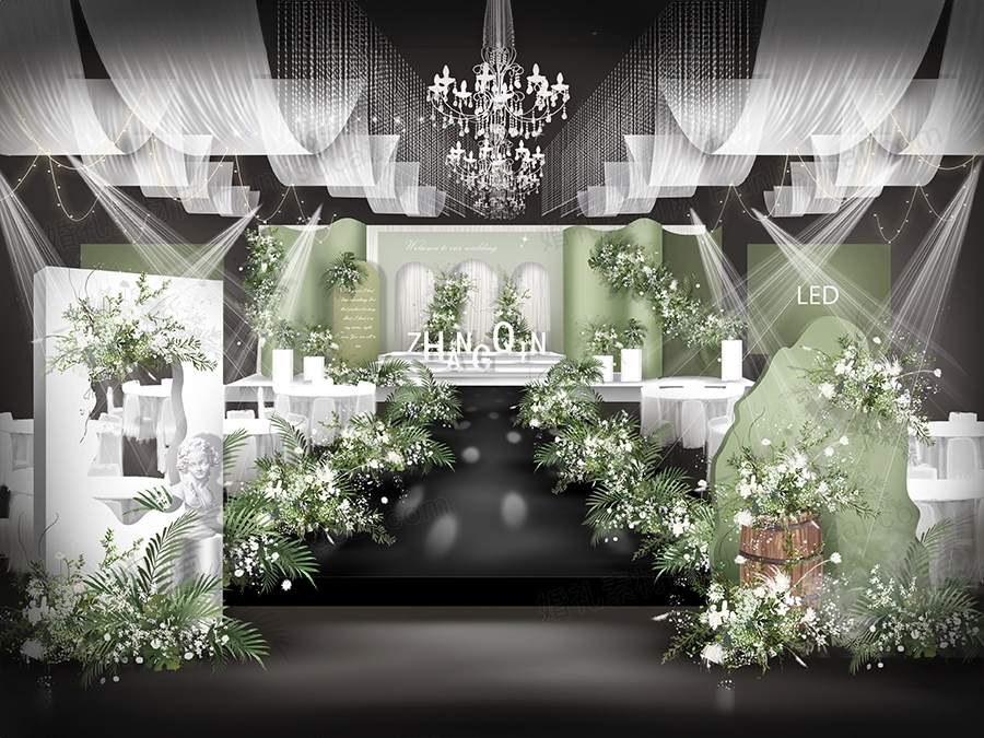 牛油果绿色INS简约风格侘寂风婚礼设计效果图背景素材psd - 婚礼素材网