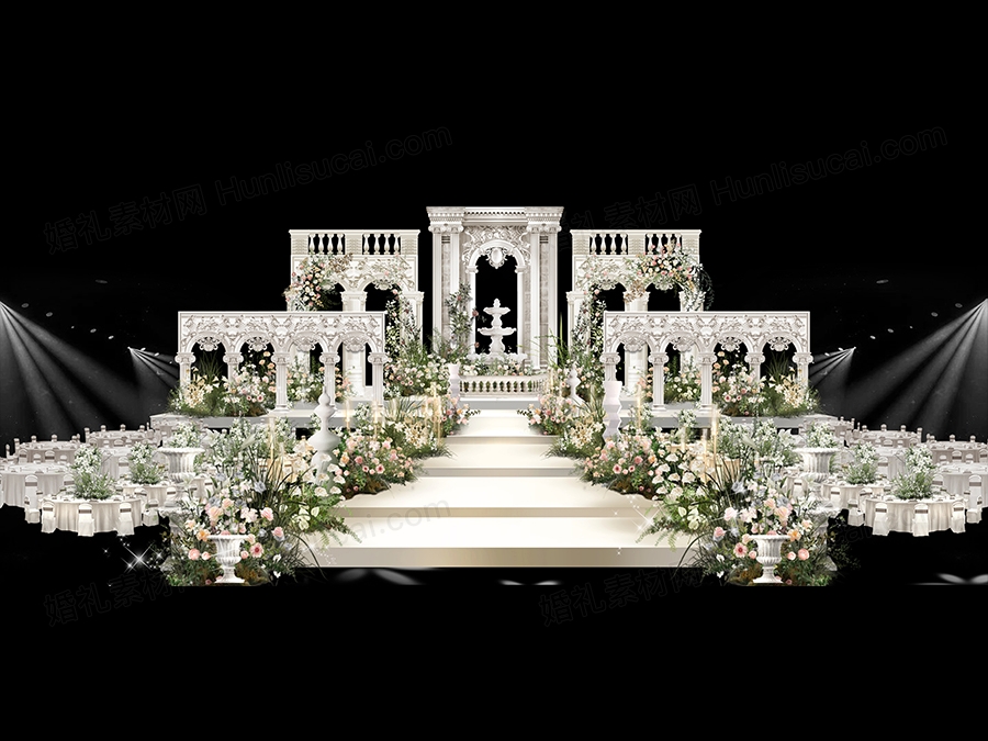 香槟色罗马柱欧式宫廷风婚礼设计效果图素材psd源文件 - 婚礼素材网
