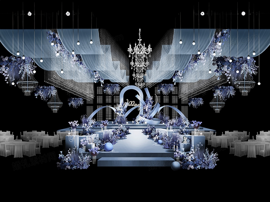 雾霾蓝简约高端时尚蓝紫色婚礼设计花艺效果图舞台素材psd - 婚礼素材网