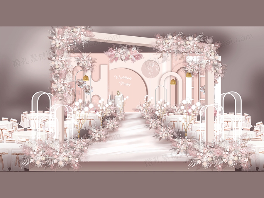 粉色温馨简约风格婚礼设计效果图背景方案PSD素材源文件 - 婚礼素材网