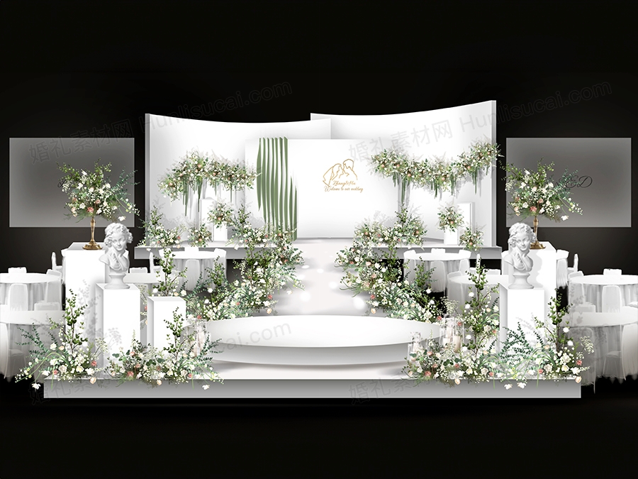 白绿色简约风格韩式高端婚礼设计效果图背景方案素材psd源文件 - 婚礼素材网