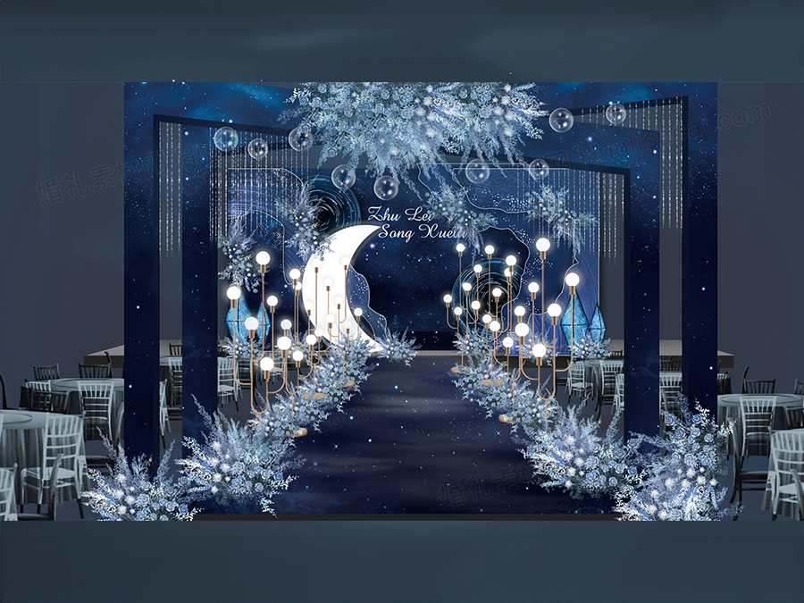 蓝色星空主题星座婚礼设计效果图背景方案PSD素材源文件 - 婚礼素材网