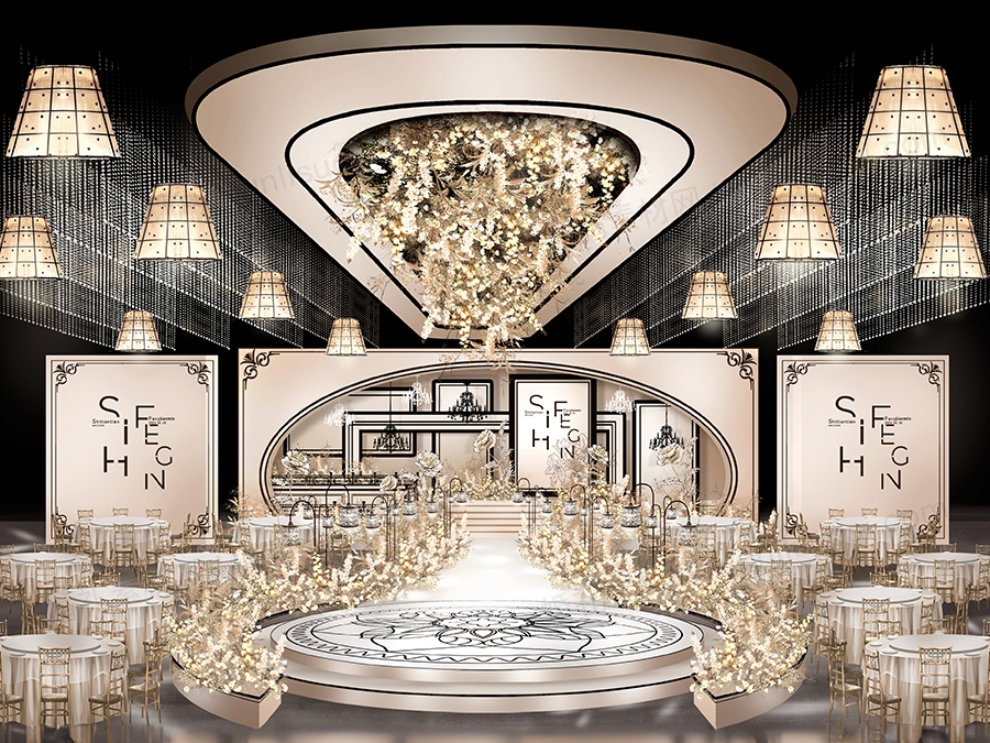 浅香槟色小香风法式庄园婚礼设计效果图背景方案PSD素材源文件 - 婚礼素材网