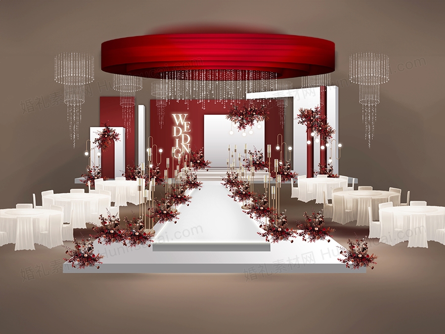 红色白色简约大气喜庆婚礼设计舞台LED大屏装饰背景KT板素材 - 婚礼素材网