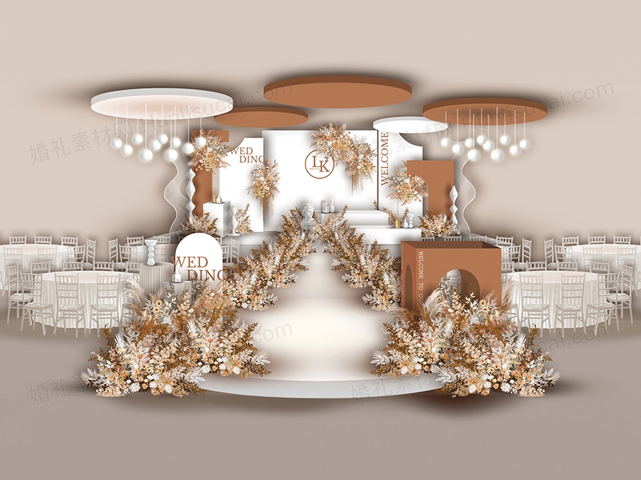 橘色白色INS简约风格婚礼设计效果图背景方案PSD素材源文件 - 婚礼素材网