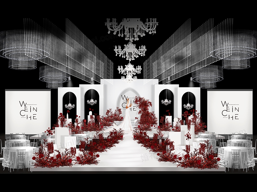 白色简约风格法式秀场风格婚礼设计效果图背景方案素材psd - 婚礼素材网