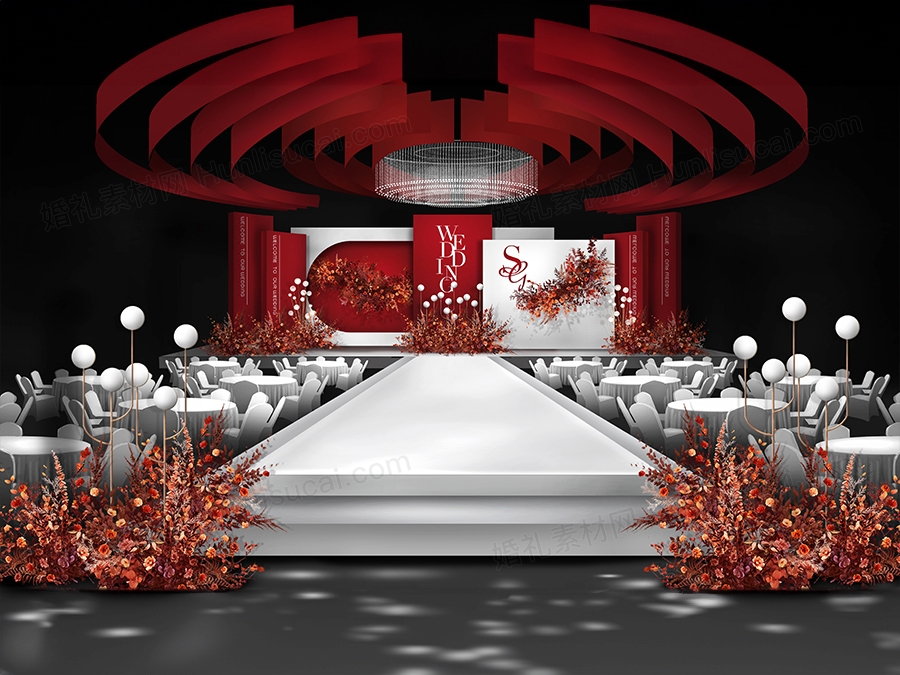 红白色大气高端简约创意欧式婚礼设计效果图方案背景素材psd - 婚礼素材网